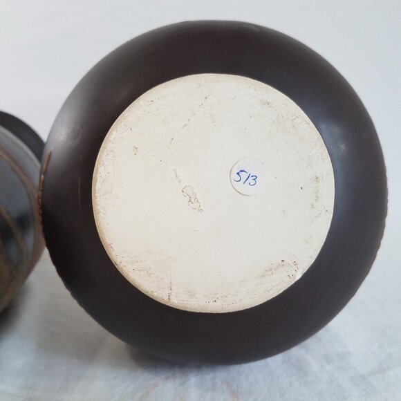 Royal Haeger Pottery Vase Set Brown Earth Wrap Volcanic Lava Orange Peel Glaze - Picture 6 of 15